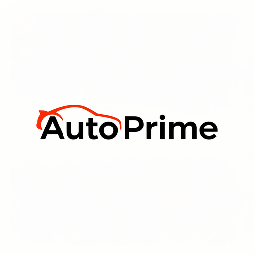 Demo logo “AutoPrime”: a red outlined car silhouette above the name in black