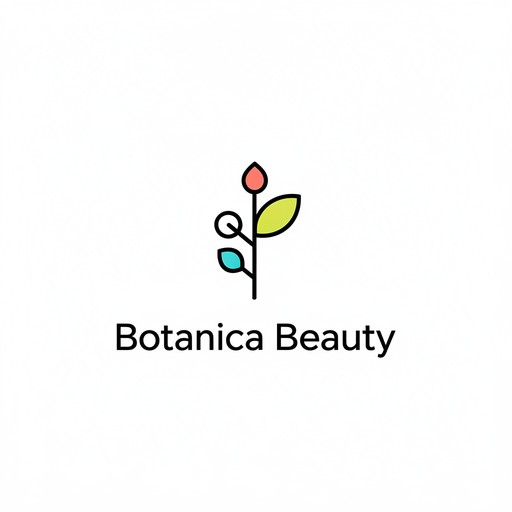 Logo de demostración «Botanica Beauty», versión minimalista: un tallo fino con tres hojas de color sobre el nombre en negro