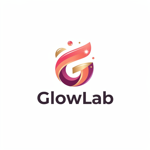 Logo de demostración «GlowLab», versión ilustrada: una G en forma de cinta degradada rosa y dorada sobre el nombre