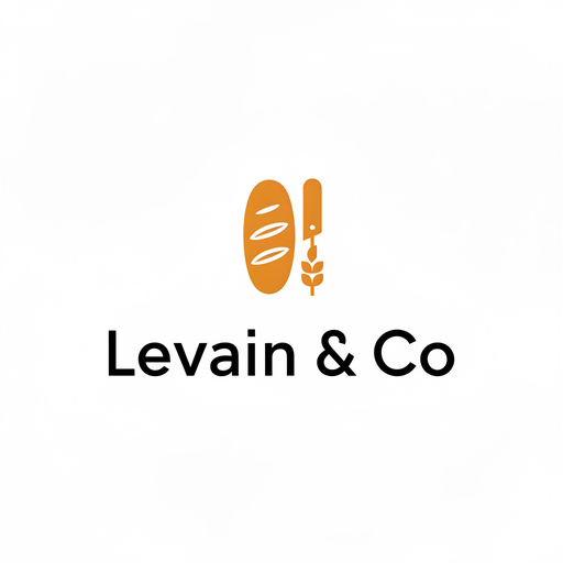Logo Levain & Co: ein stilisiertes oranges Baguette mit Weizenähre neben dem Namen in schwarzen Buchstaben
