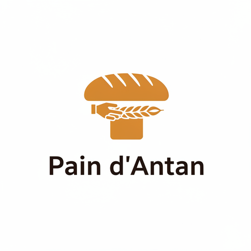 Logo Pain d'Antan: ein stilisiertes oranges Brot auf einer Ähre über dem Namen in dunklen, runden Buchstaben