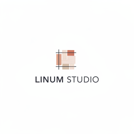 Demo-Logo „Linum Studio“: ein Quadrat aus feinen Streifen und terrakottafarbenen Rechtecken über dem Namen