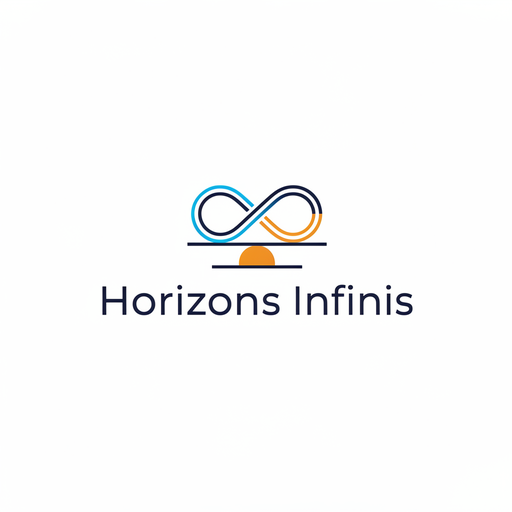 Demo-Logo „Horizons Infinis“: ein in Blau und Orange gezeichnetes Unendlichkeitszeichen auf einer Horizontlinie über dem Namen